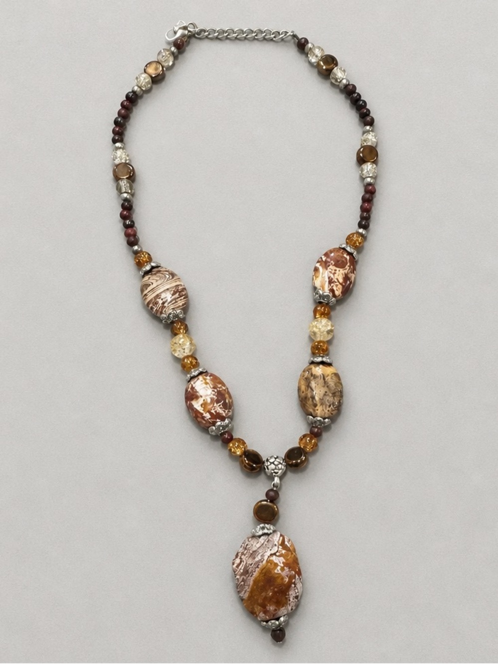 Handcrafted Brown and Amber tone stones Pendant Necklace - Unbranded